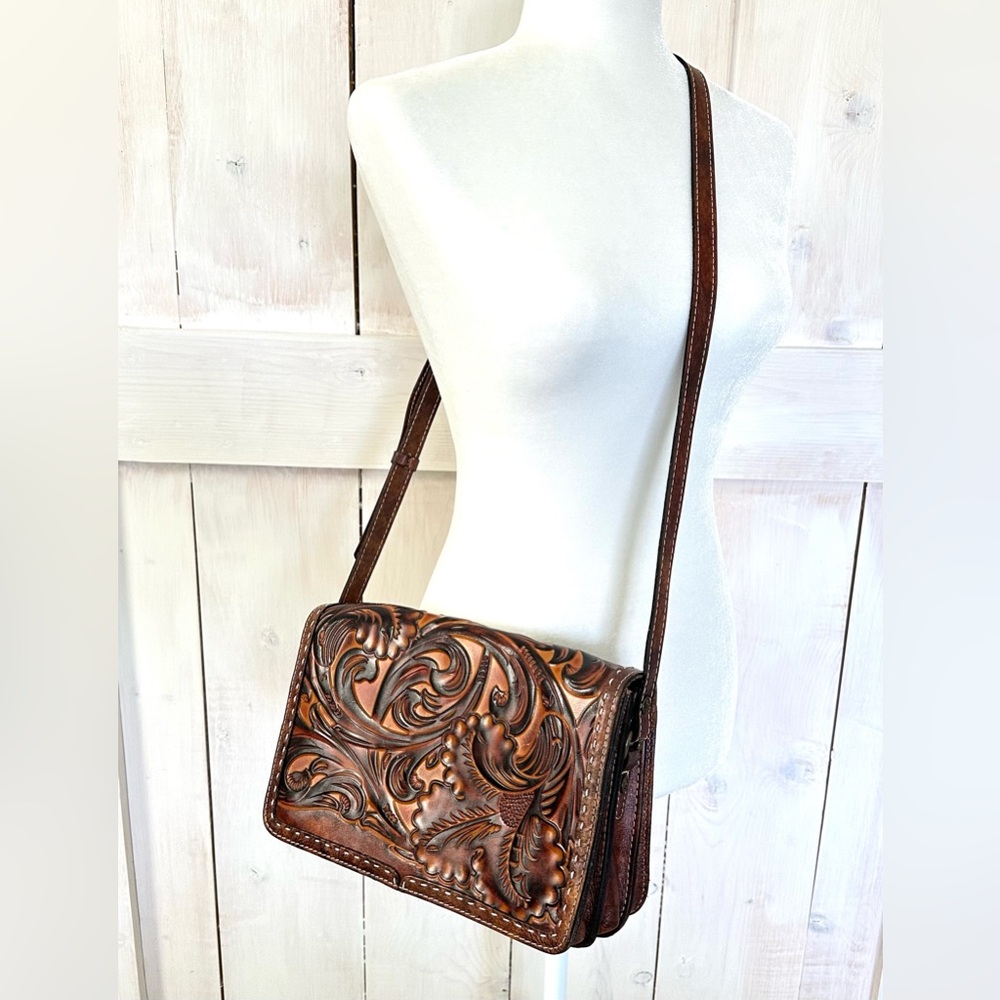 Western Patricia Nash  100% Leather Crossbody Bag Square Tooled Paisley